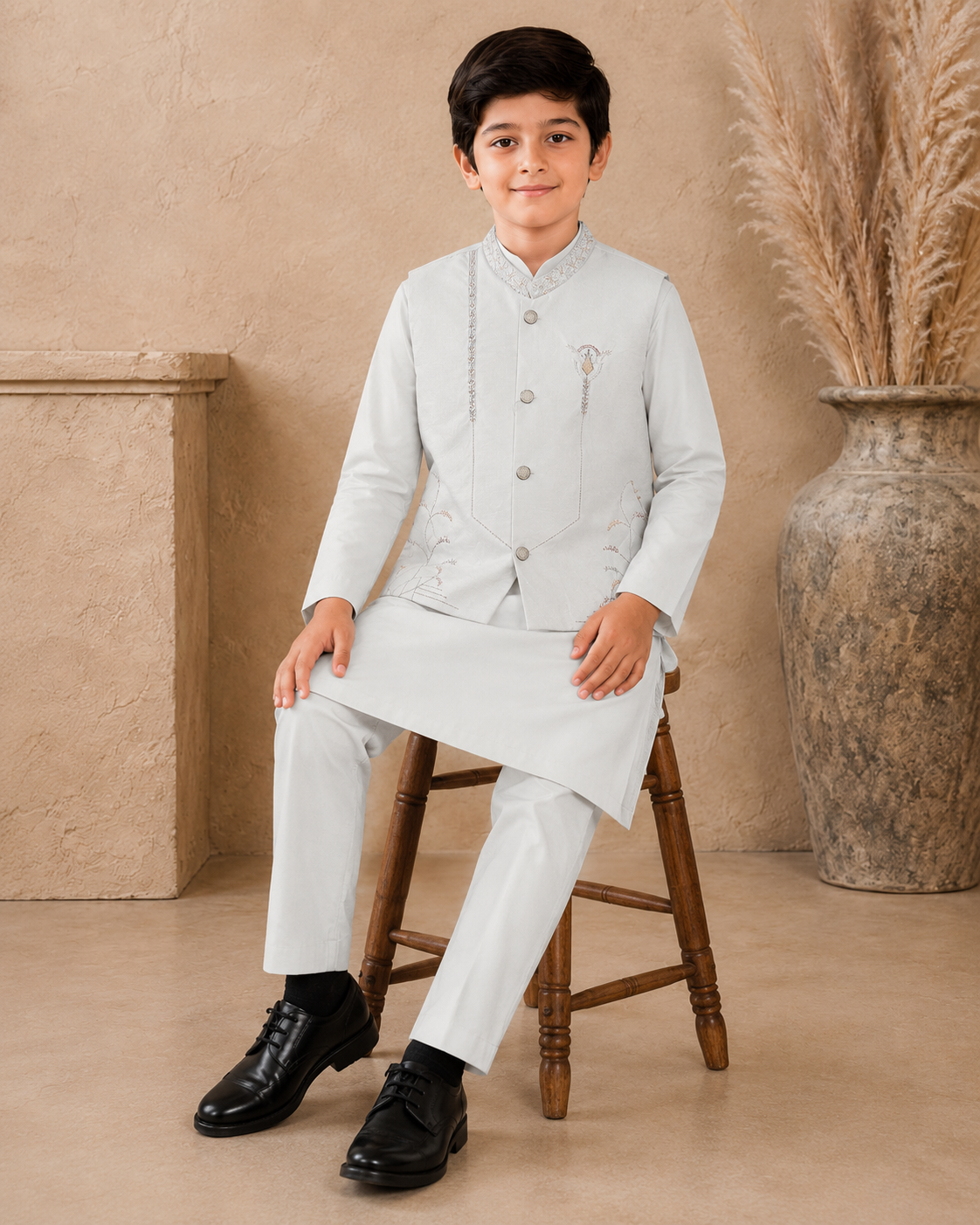 Noble Laurel Embroidered Waistcoat Set With 3 Piece Kurta Pajama