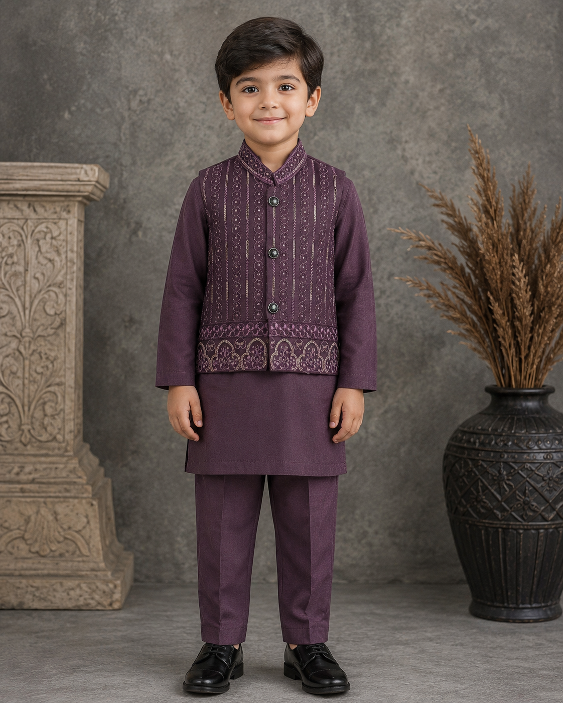 Mughal Medallion Embroidered Waistcoat Set with Matching Kurta Pajama
