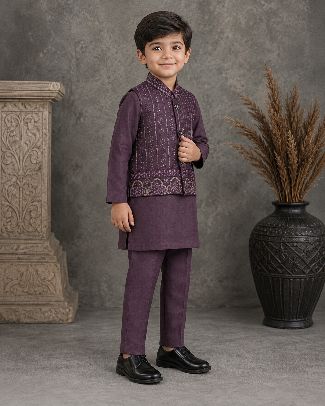Mughal Medallion Embroidered Waistcoat Set with Matching Kurta Pajama