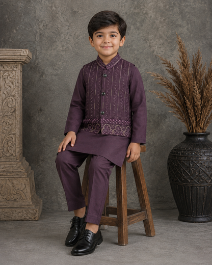 Mughal Medallion Embroidered Waistcoat Set with Matching Kurta Pajama