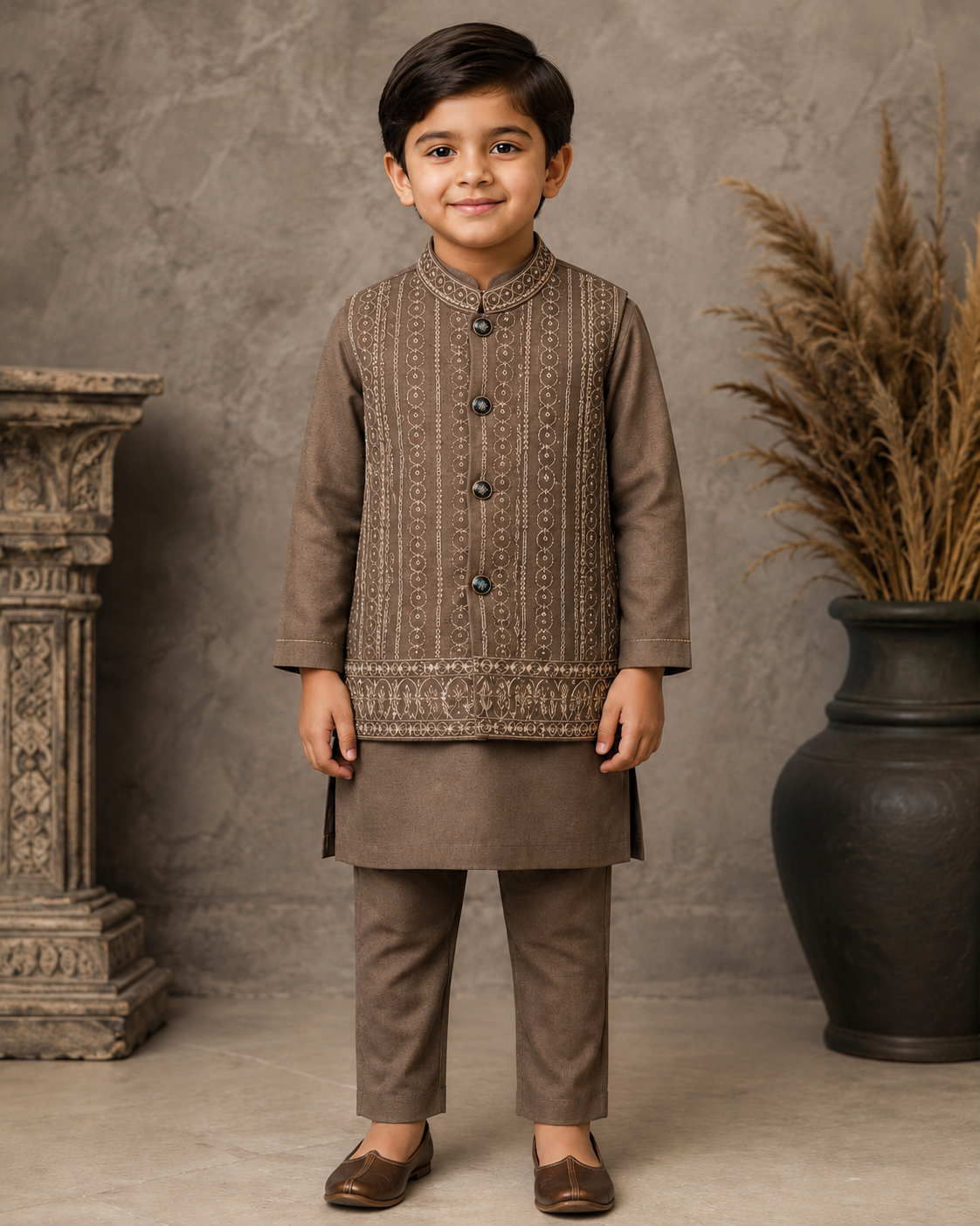 Mughal Medallion Embroidered Waistcoat Set with Matching Kurta Pajama