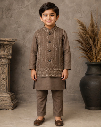 Mughal Medallion Embroidered Waistcoat Set with Matching Kurta Pajama