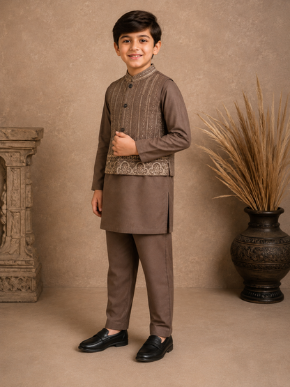 Mughal Medallion Embroidered Waistcoat Set with Matching Kurta Pajama