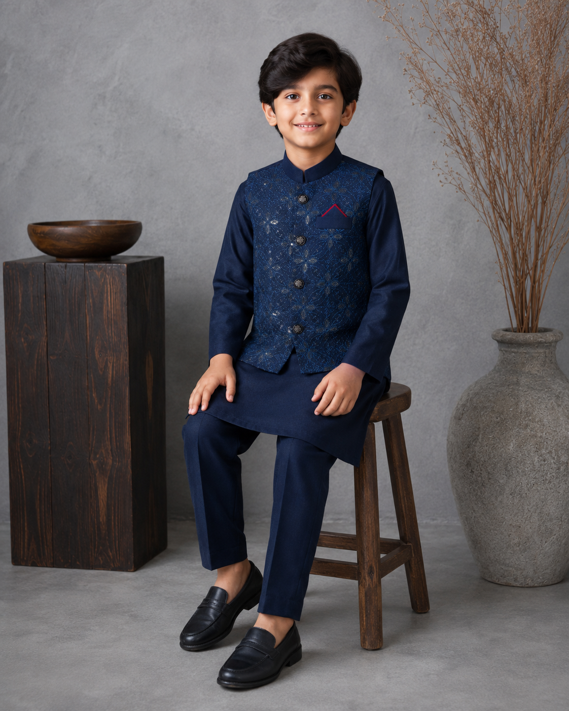 Royal Crest Embroidered Waistcoat Set With 3 Piece Kurta Pajama
