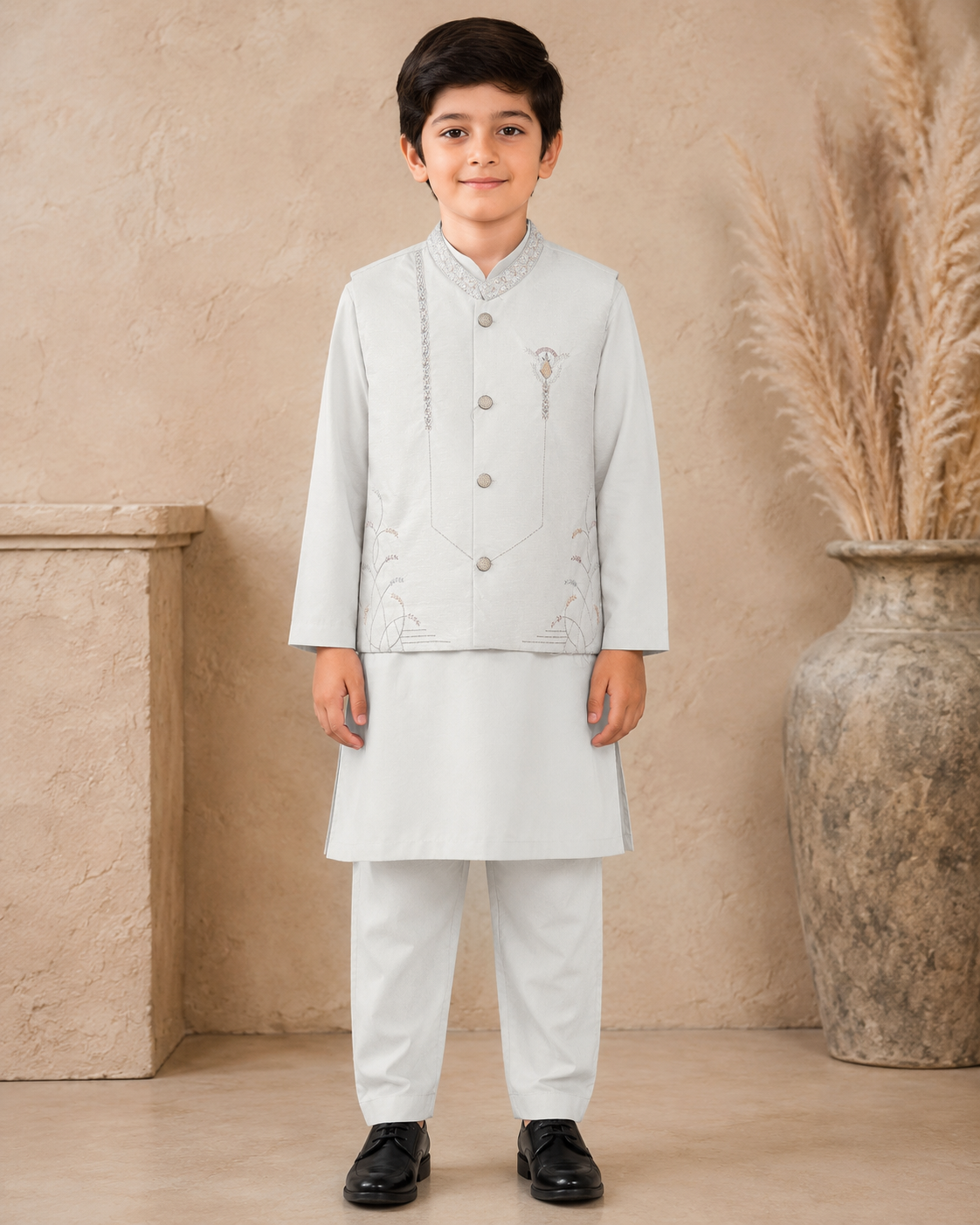 Noble Laurel Embroidered Waistcoat Set With 3 Piece Kurta Pajama
