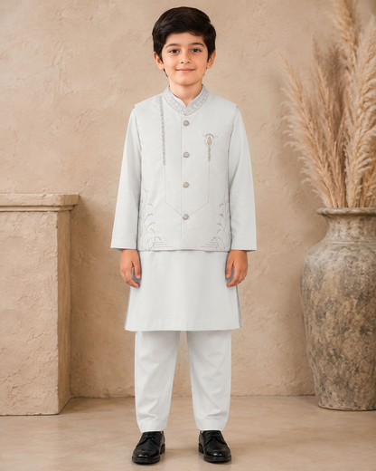 Noble Laurel Embroidered Waistcoat Set With 3 Piece Kurta Pajama