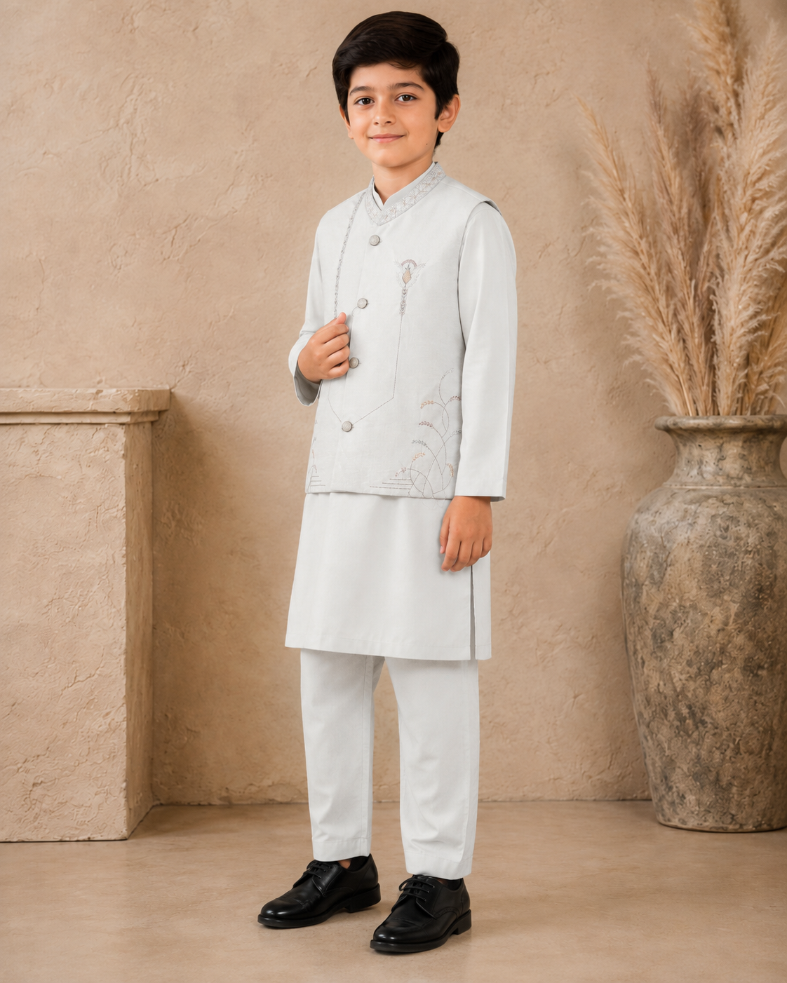 Noble Laurel Embroidered Waistcoat Set With 3 Piece Kurta Pajama