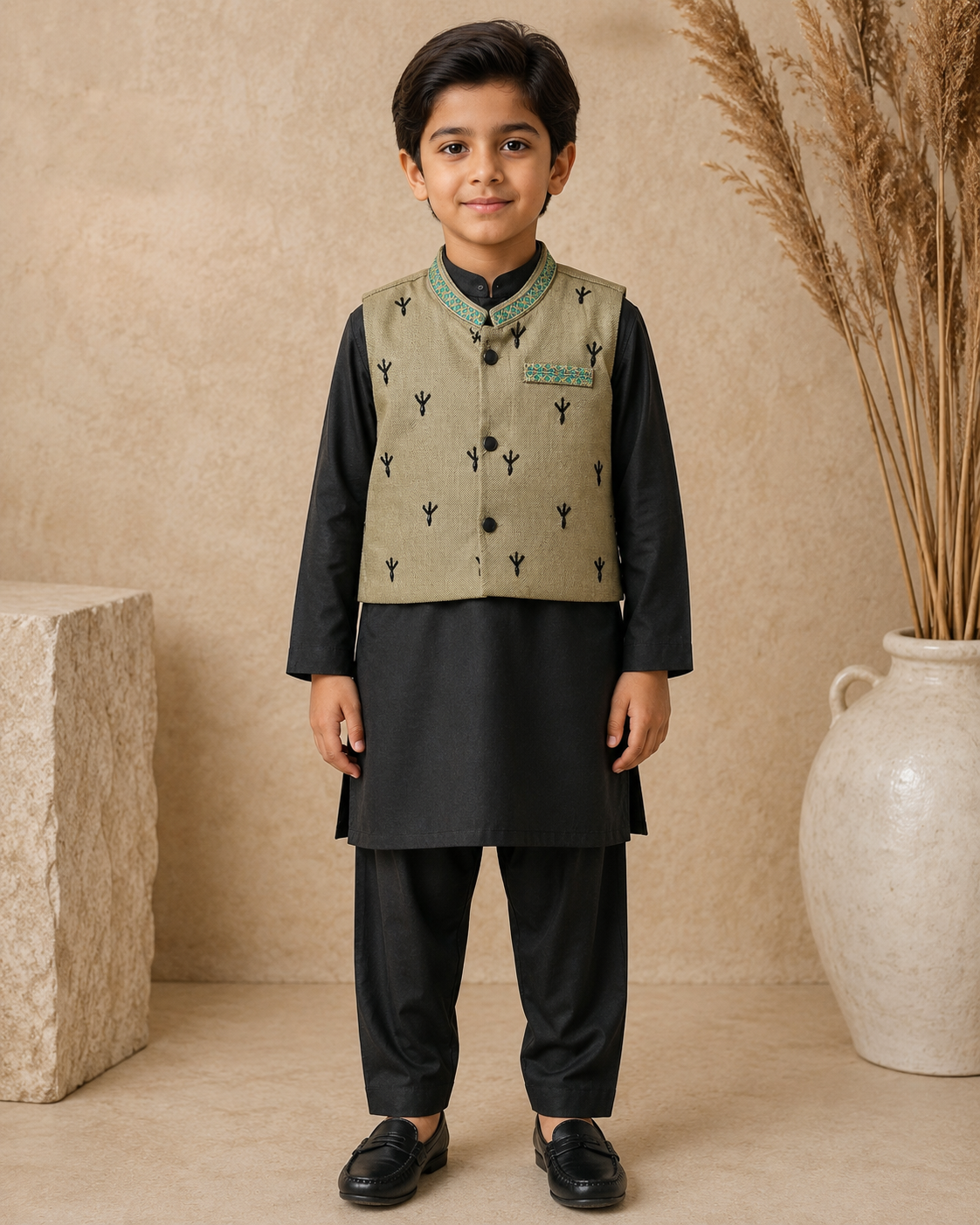 Modern Heritage 3 Piece Waistcoat Set With Kurta Pajama