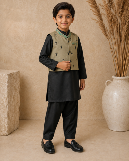 Modern Heritage 3 Piece Waistcoat Set With Kurta Pajama