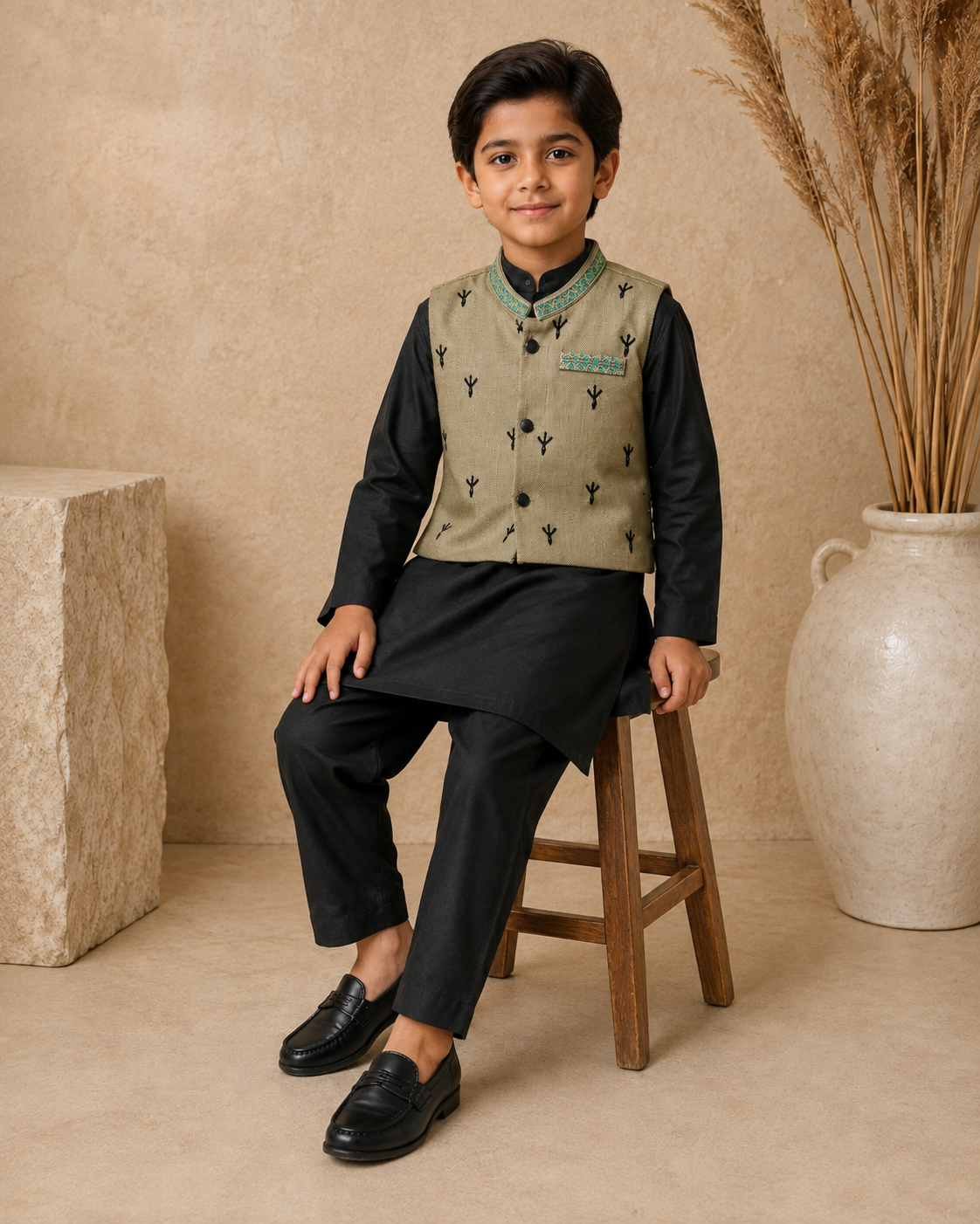 Modern Heritage 3 Piece Waistcoat Set With Kurta Pajama