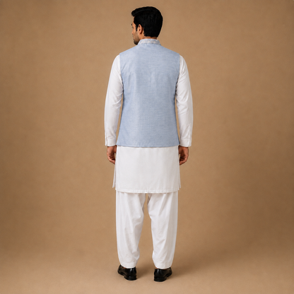 Powder Blue Embroidered Waistcoat