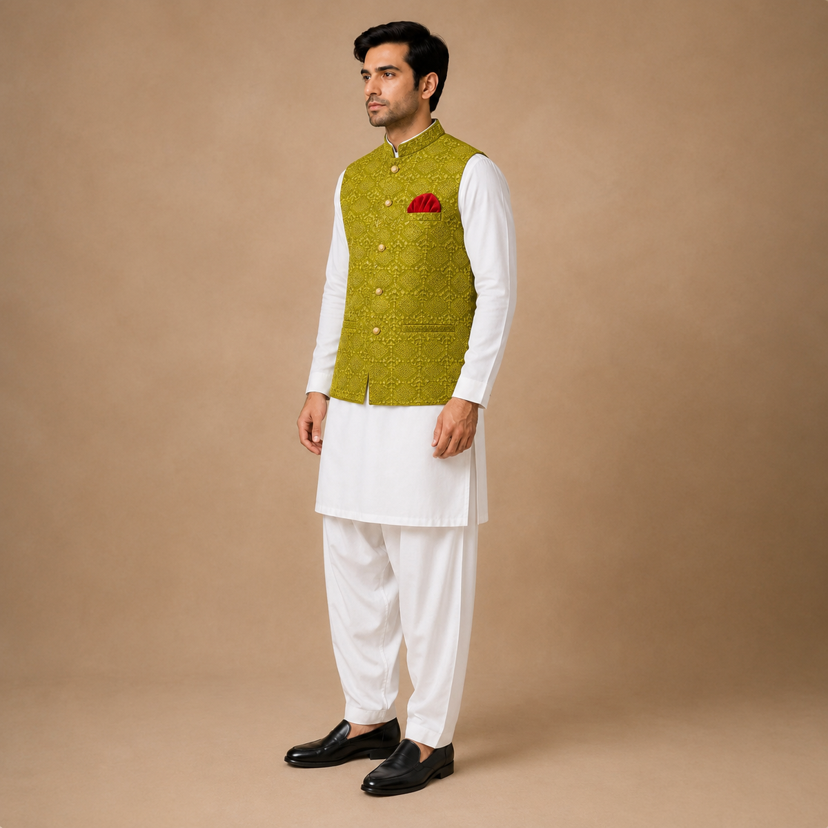 Sunehri Lime Embroidered Waistcoat